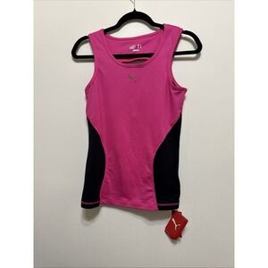 PUMA Womens L Athletic Tank Top Pink Black Logo Cutout Back NWT